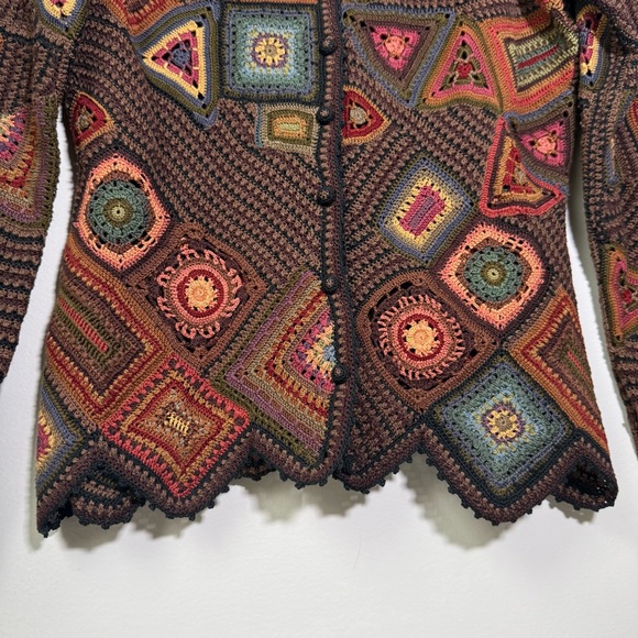 Peruvian Connection Granny Square Patchwork Cardigan Sweater Small Pima RARE - Picture 5 of 10